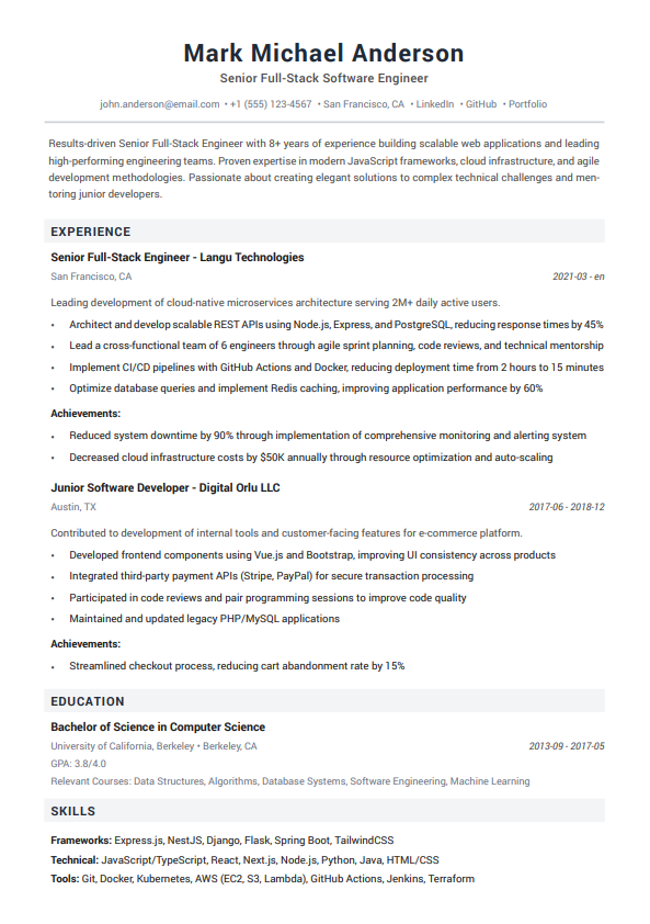 Traditional Resume Template - Classic professional single-column resume format with purple accent colors